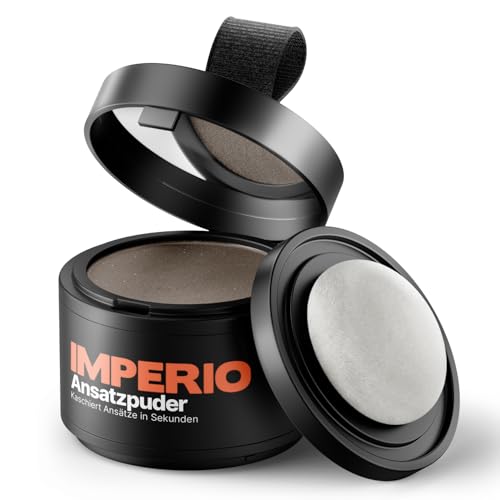 IMPERIO Ansatzpuder - Haar Concealer zur Haarverdichtung für Frauen und Männer, wasserfestes Haar Make-up zum Ansatz kaschieren - 4g (Mittelbraun)
