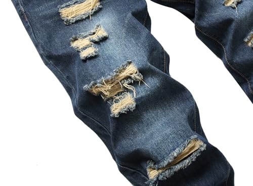 Men's Slim-fit Stretch Denim Jeans Featuring a Ripped Stretch Regular Pants. Suitable for Fashion outings, Business Negotiations, Holiday Parties, and Outdoor Trips. Easy to Match with Various Tops.4