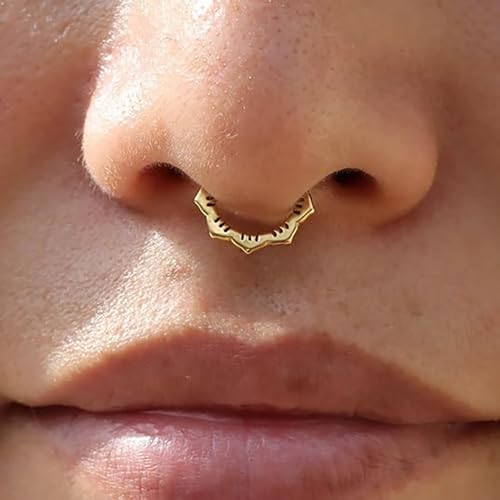 Vankula Septum Piercing Anneaux Segment Clicker en Acier Chirurgical 16G 8mm Vintage Fleur Nez Daith Cartilage Helix Tragus Hoop Bijoux De Piercing Pour Femmes Hommes Or – vue 6