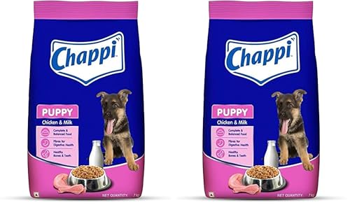 Image of Chappi Puppy Dry Dog Food, Chicken & Milk, 7 kg, Complete and Balanced Food for Puppies (Pack of 2)