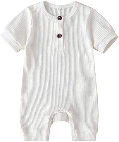 Kuriozud Newborn Infant Unisex Baby Boy Girl Button Solid Romper Bodysuit One Piece Jumpsuit Outfits Clothes (Short Sleeve Romper White, 0-3 Months)
