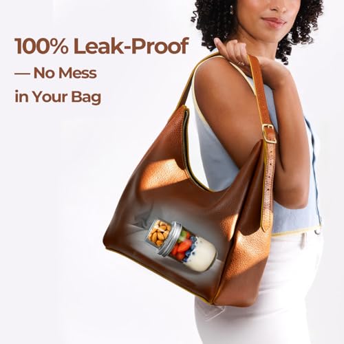 Image of ComSaf Overnight Oats Containers with Lids (16OZ+4OZ, 2PCS) On-The-Go Dual-Laryer Yogurt Parfait Cups with Dry and Wet Separation Mason Jars for Chia Pudding Cereal Nut Fruit Meal Prep Salad