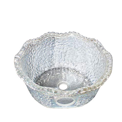 Pink Palm Lavandino Moderno in Vetro - Lavandino da Bagno sopra Il Piano - Bianco Rotondo