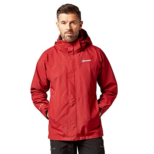 Berghaus Mens Maitland GORE-TEX Jacket with Adjustable Hood Hem & Cuffs Interactive (IA) Zip Waterproof Breathable & Windproof Raincoat (UK Alpha XL Regular Regular Red)