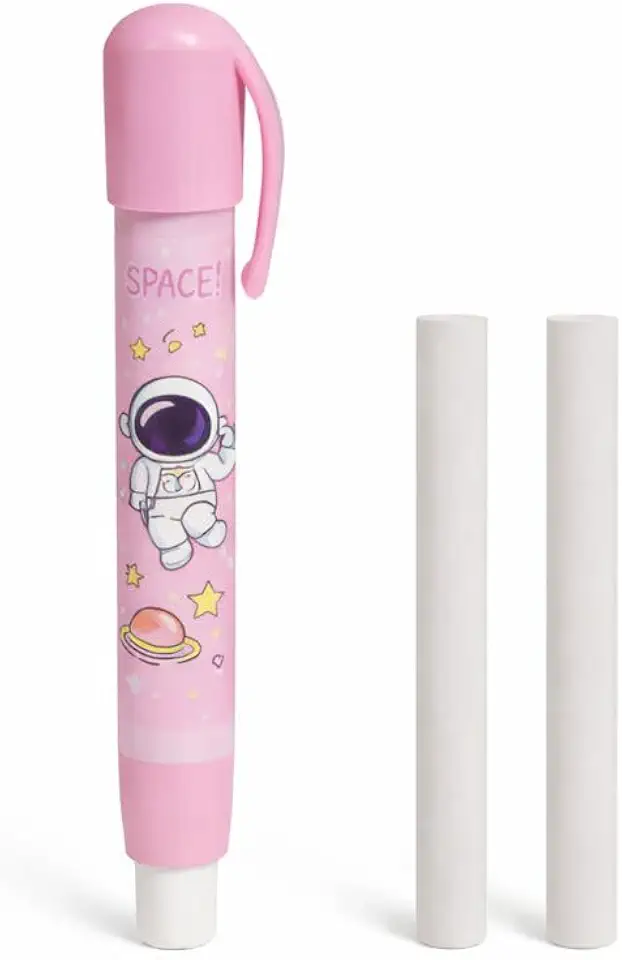 Borracha Estampas Diversas Retrátil Escolar Com 2 Refis - Kit 3 Peças Apaga Sem Manchar Ideal Para Lápis Grafite Uso Escolar E Escritório (Rosa)
