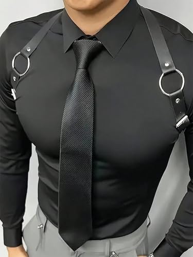 Männer Faux Leder Brust Gurt, verstellbarer Schultergurt Gurt mit Legierung Ringe, gotische Punk Mode Körper Zubehör für Festival, Rave, Bühne Outfit – Bild 4