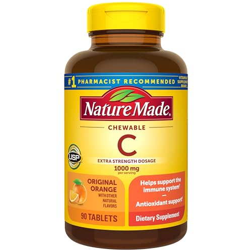 Nature Made Extra Strength Dosage Chewable Vitamin C 1000 mg per serving, Dietary Supplement for Immune Support, 90 Tablets, 45 Day Supply