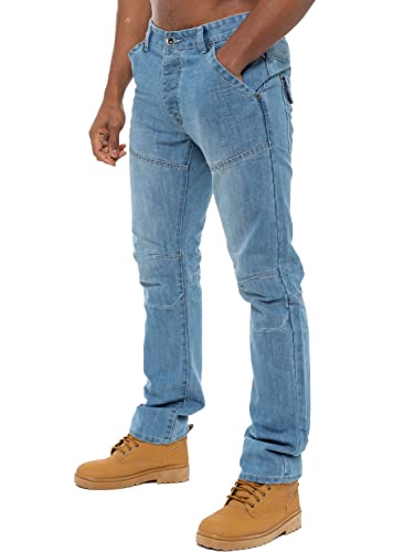 ENZO Designer-Jeans für Herren, gerades Bein, Blau / Schwarz, dunkles Waschen, Denim Gr. 34 W/30 L, Bleachwash