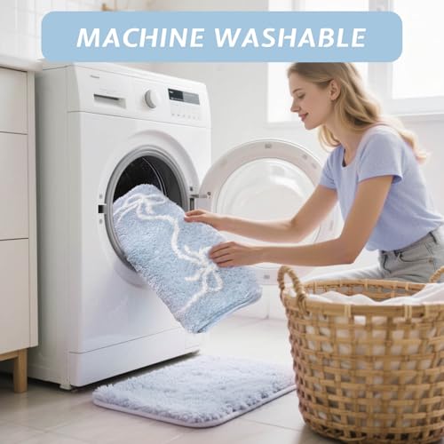 Mocsicka Blue Bow Bath Mat Cute Bow Bathroom Rug Super Soft Absorbent Bathroom Rugs Non Slip Bath Mat Machine Washable Rug for Bathrooms 16x24 inches (Blue, 40x60cm) by Mocsicka - Used condition - Image 5