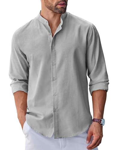 Image of COOFANDY Men's Long Sleeve Oxford Dress Shirts Casual Band Collar Shirts