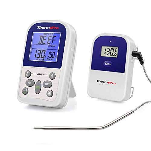 ThermoPro TP11S Digital Wireless Meat Thermometer for Grilling Smoker BBQ Grill Thermometer Kitchen Food Cooking Thermometer, 300FT Remote Range