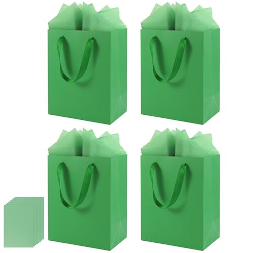 Epoesch 4 Pack Green Gift Bags Handles and 8 Tissue