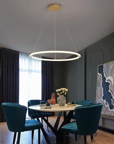 Lustre LED moderne doré Ø80cm suspendu avec télécommande pour cuisine