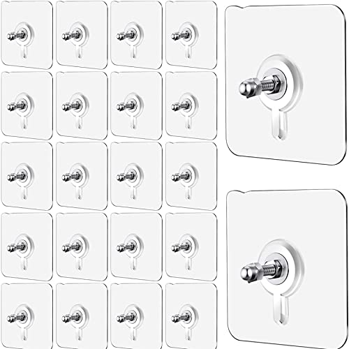 Chillyfit Wall Hooks for Hanging Strong, 10 Pack Screw Hooks Adhesive Hooks for Wall Heavy Duty, self Adhesive Hook, Kitchen Accessories Items, Clothes Hanging, Transparent, Polyvinyl Chloride