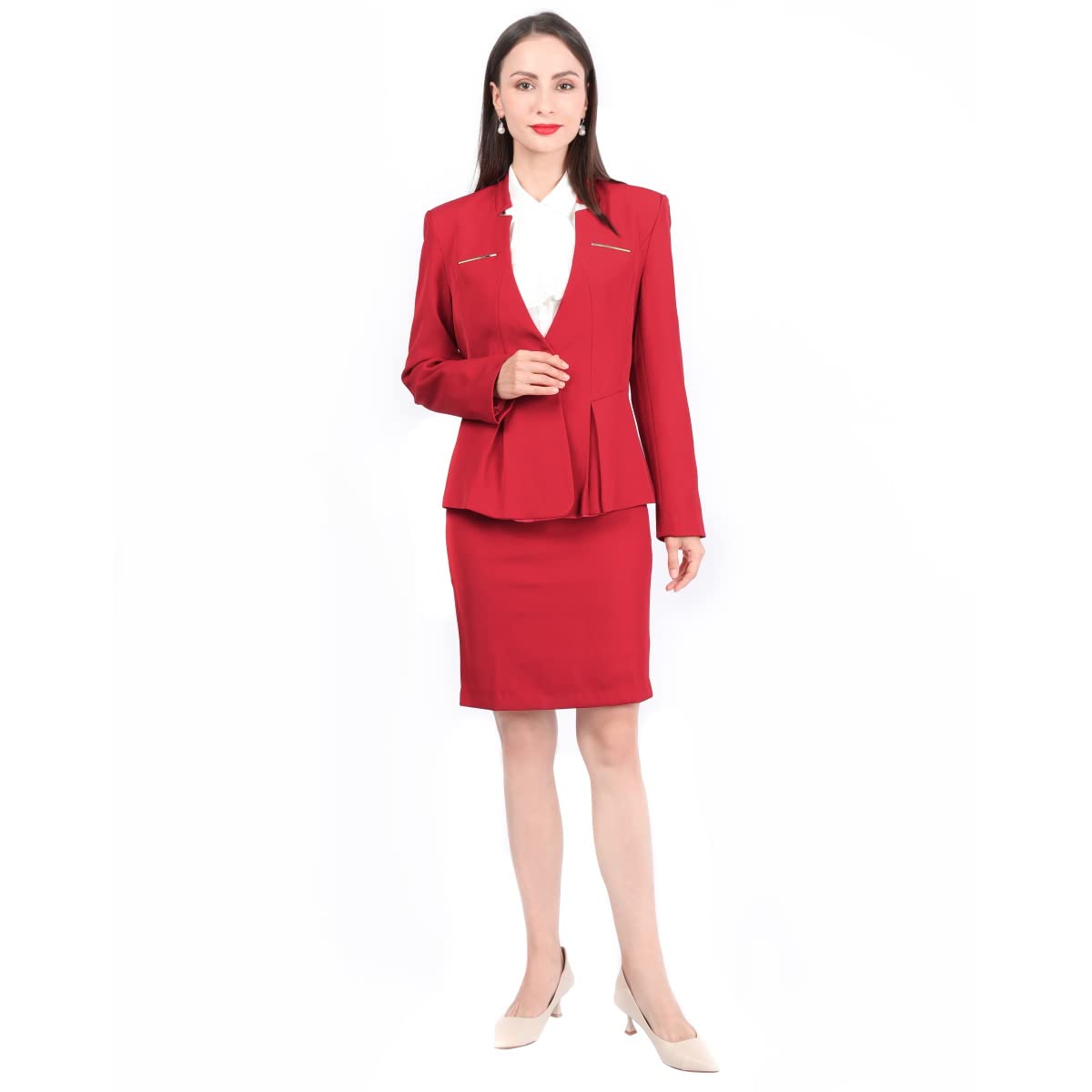 Ensemble de 2 pièces pour femme avec jupe de bureau et blazer et jupe - rouge - Taille S