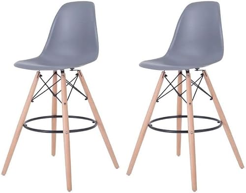 SMTE Set of 2 Modern Style Chair Counter/Bar Stools - Grey with keychain