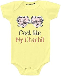 Knitroot Family Special Unisex Baby Romper Half Sleeve Envelope Neck"Cool Like My Chachi"(KMCBR22-5,0-3 Months,Lime Yellow)