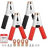 4-Pack Large Size Insulated Alligator Clips Electrical, 500A Spring Loaded Battery Charger Clamps for Car/Truck Battery & Industrial Electric Testing (Black and Red)