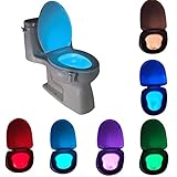 Motion Sensor LED Toilet Night Light, Komire Light Detection Motion Activated Toilet Light with 8-Color Changing, Battery Operated Waterproof Washroom Light Toilet Seat Light Inside Toilet Bowl