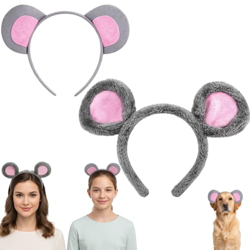 2 Stück Maus Ohren Maus Ohren Haarrei Mäuseohren für Kinder und Erwachsene Perfekte Accessoires für Halloween Partys Kostümveranstaltungen und Cosplay 27 x 20 cm