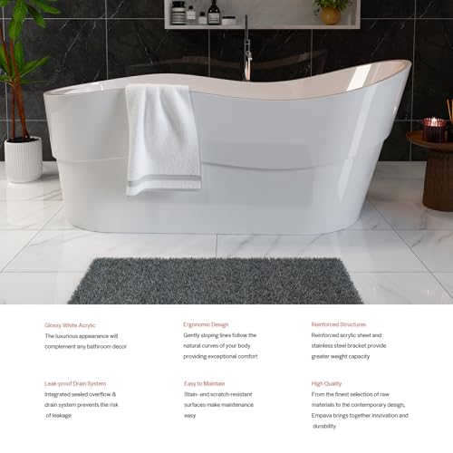 Image of Empava 67 inch Modern Bathroom Freestanding Bathtub, Acrylic Soaking SPA Tub | Stand Alone Tub Included Overflow and Drain for Bathroom, Glossy White,cUPC Certified