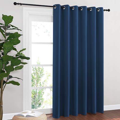 NICETOWN Blackout Sliding Door Curtains 84 Inch Length, Extra Wide Room Divider Grommet Energy Saving Thermal Insulated Curtain for Patio Door Window(W80 x L84, 1 Panel, Moroccan Blue)