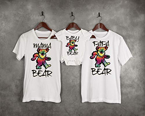 Grateful Matching Shirts Christmas Pajamas Family Set Papa Mama and Baby Onesie Tshirt Tie Dye Dancing Bear Dad Mom Son Daughter Hippie Fathers Day Gift
