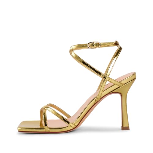 Image of wetkiss Strappy Heels for Women Stiletto High Heeled Sandals Adjustable Ankle Strap, Square Open Toe for Homecoming Party Dress Wedding Daily