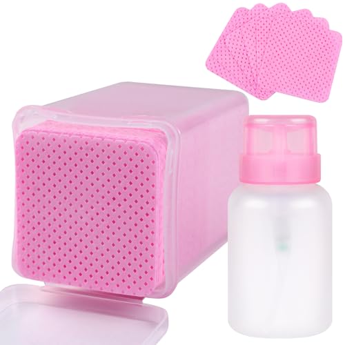 200pcs Lint Free Nail Wipes, 1 Pull-Off Pump-Style Bottle, Super Absorbent Soft Non-Woven,for Fingernail Polish Remover and Eyelash Extension Wipes for Nail Art (Pink)