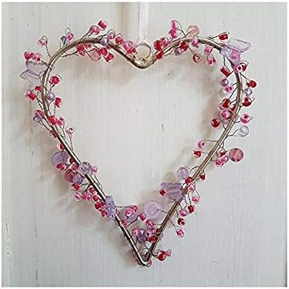 Poppy Beaded Hanging Heart Decoration