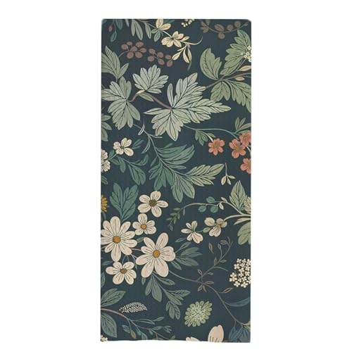 uinwk Vintage Floral Kitchen Towels, Dark Green Botanical Hand Towels for Bathroom, Dark Cottagecore Decor Dish Tea Towel for Kitchen, Cottagecore Bathroom Decor, 16x24 Inches