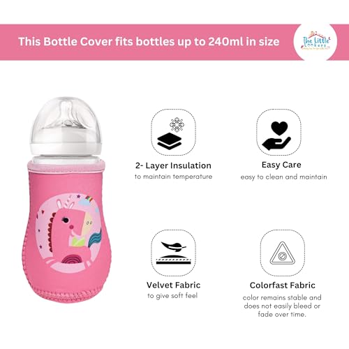 Image of THE LITTLE LOOKERS Cute Animated Patterned Soft Stretchable Baby Bottle Cover I Baby Feeding Bottle Cover for 125ml, 150ml to 240ml (Pink, Pack of 1)