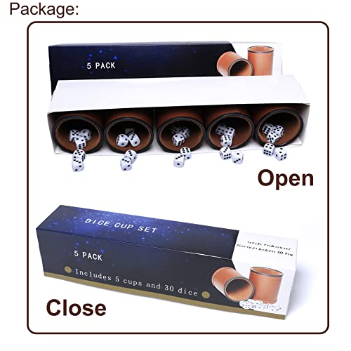 5 Pack Pu Leather Dice Cups Felt Lining Quiet Shaker With 30 Dot Dice For Bar Party Yahtzee Farkle Dice Games #TOP6
