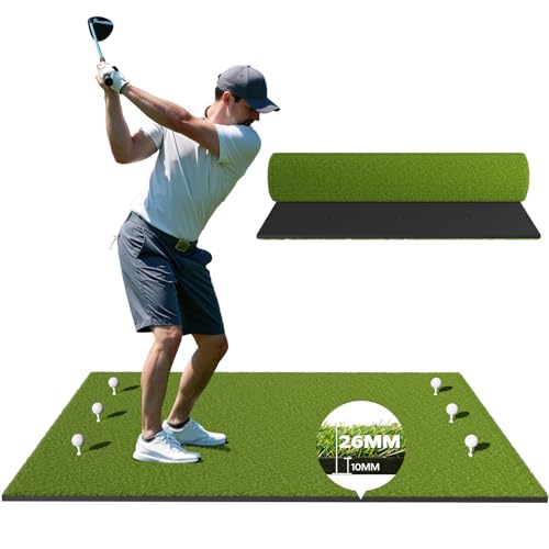 RIKADE 5x4 ft Golf Hitting Mat, Backyard Garage Home Indoor Outdoor Practice Mat, 16mm Dense Short Turf with 6 Rotating Tee Holes, 10mm High-Rebound Non-Slip EVA Base Golf Training Mat by RIKADE - Used condition - US$72.57