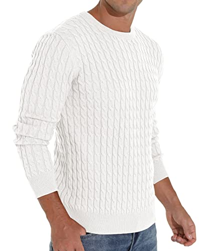 Askdeer Men's Pullover Sweater Crewneck Classic Soft Knitted Sweaters With Ribbing Edge White #TOP3