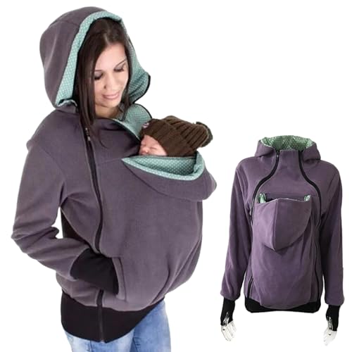 sdybjml Maternity Hoodie, 3-in-1 Removable Kangaroo Pouch Hoodie, Winter Soft Warm Baby Wearing Jacket, Multifunction Cozy Maternity Jacket for Mom and Baby