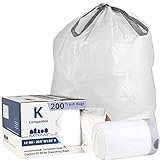 Plasticplace Custom Fit Trash Bags │ Simplehuman Code K Compatible (200 Count) │ White Drawstring Garbage Liners 10 Gallon / 38 Liter │ 24.4