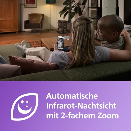 AVENT Philips Connected Babykamera mit App, Private und sichere Verschlüsselung, Audio, 2-facher Zoom, Nachtsichtfunktion, Gegensprechfunktion, DEKRA Zertifiziert privat und sicher SCD643/26