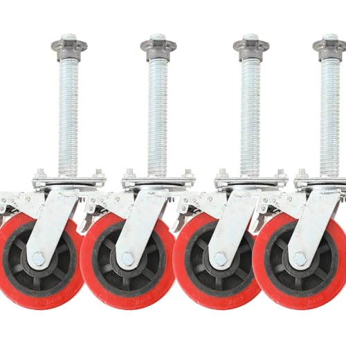 ECUTEE 150mm Ruota Girevole per Ponteggi con Freno, Set di 4 Rotelle per Ponteggi di Alta Qualità, Facile da Spostare e Silenzioso Ruote Girevoli, Capacità 500kg per Uso Industriale