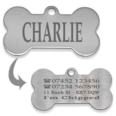 Iberiagifts - Bone ID Tag For Medium/Large Pets, polished stainless steel, For Dogs And Cats, Engraved And Personalised Identity Collar Plate