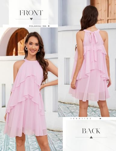Image of DRESSTELLS Women's Cocktail Ruffle Tiered Dresses, Formal Wedding Guest Holiday Party Halter Mini Dress