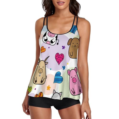 Maillot de Bain Tankini Chien de Berger Cochon pour Vacances à la Mer