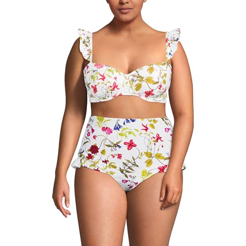 Lands' End Women's Balconnette Underwire Bikini Top 16 Plus White Multi Garden Floral