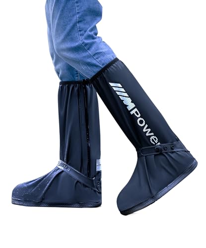RINJOY Waterproof Shoe Covers for Men Women with Reflector Non-Slip Foldable Motorcycle Rain Boots with Side Zipper
