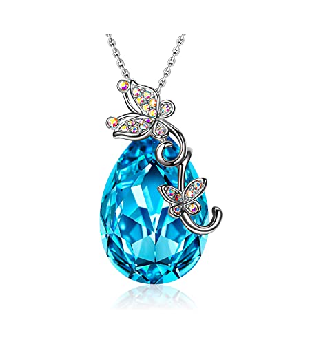 LEITON Schmetterling Kette Damen, Kristall Edelstein Kette Halskette, Geschenke für Frauen, Damen Schmuck Geburtstag Hochzeit Jahrestag Geschenk für Mutter, Ehefrau, Geschenk-Box Verpackung Cover