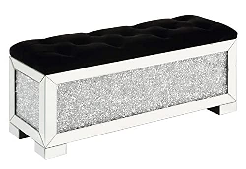 Acme Noralie Black Upholstered/Mirrored Frame Bench With Storage #TOP15