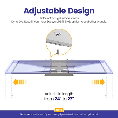 Geesta Grill Grease Tray Set, Stainless Steel Grill Replacement Parts, 24\" - 27\" Adjustable Grill Drip Pans Fit for Gas Grill from Dyna Glo, Nexgrill, Backyard Grill, Expert, BHG, Kenmore and More