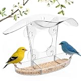 Window Bird Feeders with 4 Strong Suction Cups Removable Seed Tray, Acrylic Clear Outdoor Garden Bird Feeders for Small Birds, Unique Gardening Gifts for Elderly, Grandpa, Grandma, Bird Lovers