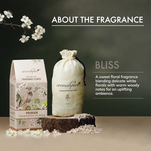 Image of Aromahpure Premium Car Perfume Fragrance Flakes - Bliss - Floral Lilly, Luxury Car Air Freshener made Organically with Essential Oil, Grains, and Flakes - 50Gm, Last Upto 30 days, IFRA certified