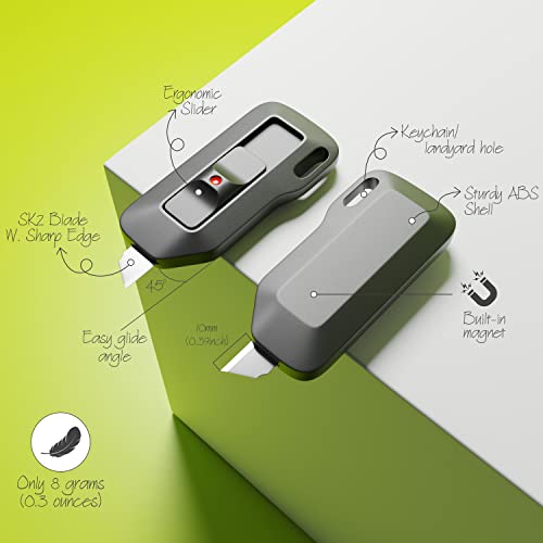 Coreflex Mini Box Cutter, Package And Box Opener, Blade Retracts Automatically, Portable Box Knife, Small Cardboard Cutter, Letter Opener, Compact Box Opener, Keychain, Built-In Magnet, 4-Pack #TOP1